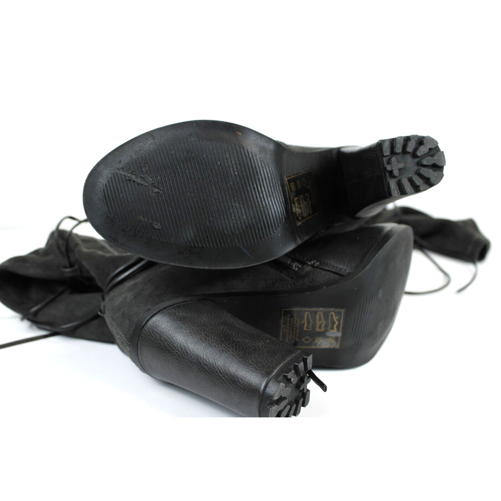 Leila Stone Rayne Suede Lace Up Zip Tall Boots Women 6 Block Heel 3.5" Dark Gray - Picture 13 of 15